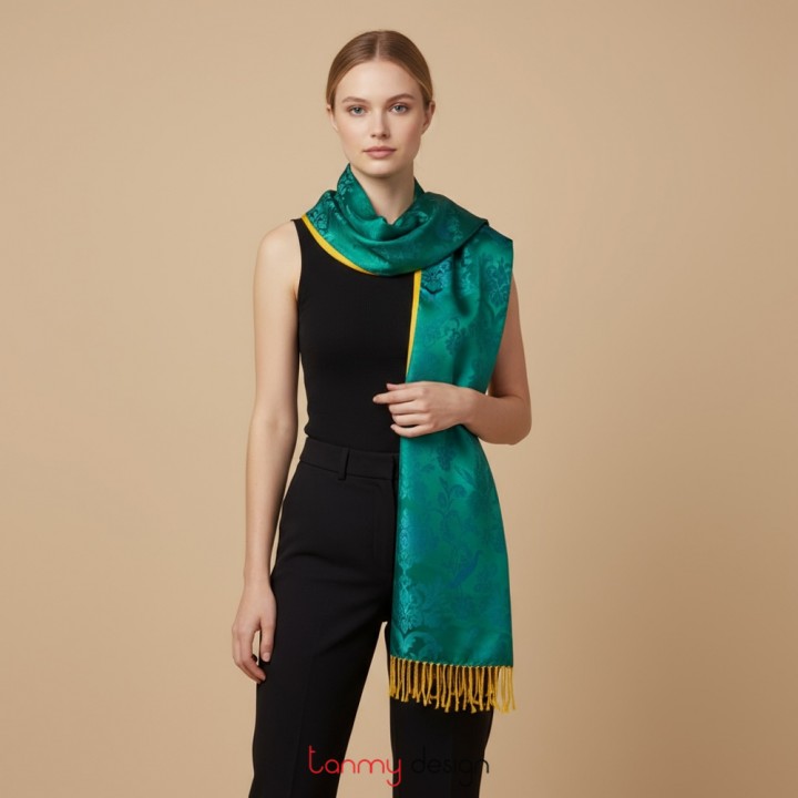 Khăn 2 mặt lụa, pashmina xanh lá, vàng